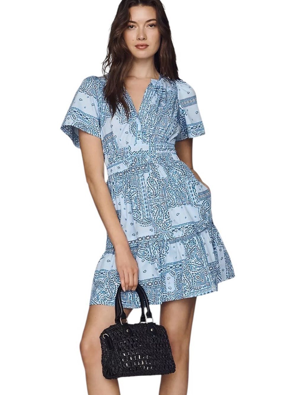Anthropologie Somerset Mini Dress Blue Scarf Print S